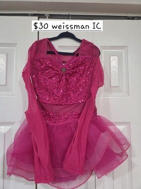 Weissman Bright Pink Sequin Tulle Dance Dress